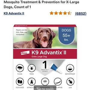 K9 Advantix flea, tick & mosquito treatment and prevention.